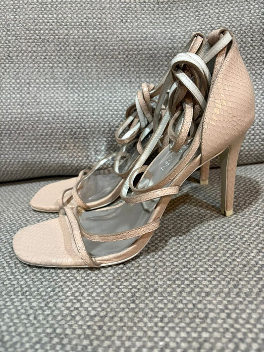 Zimmermann Nude Snake-Embossed Lace-Up Heels – Size 38