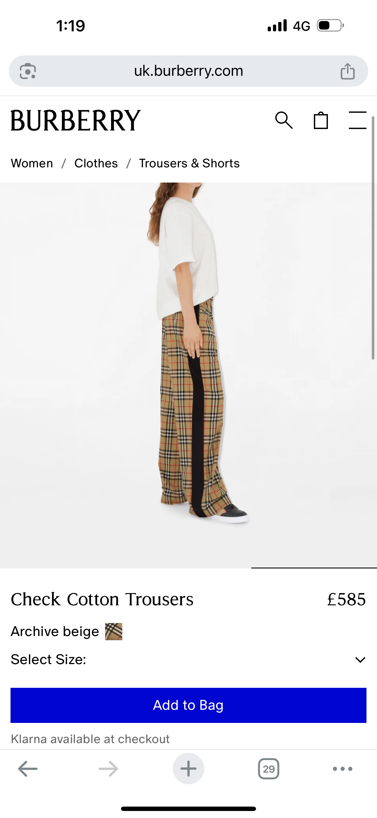 Burberry Check Cotton Trousers