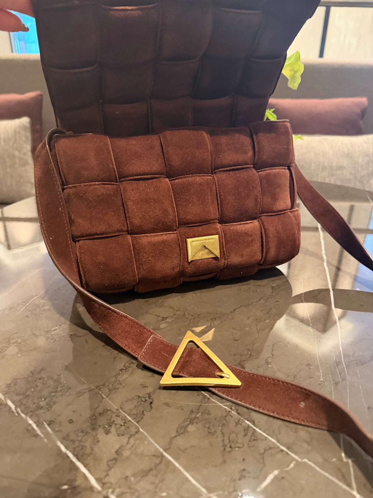 BOTTEGA VENETA Brown Suede Padded Cassette Bag