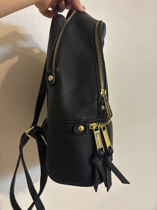 Michael Kors Black Leather Rhea Zip Backpack – Gold Hardware