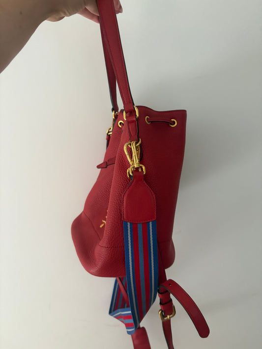 Prada Vitello Daino Bucket Bag – Red