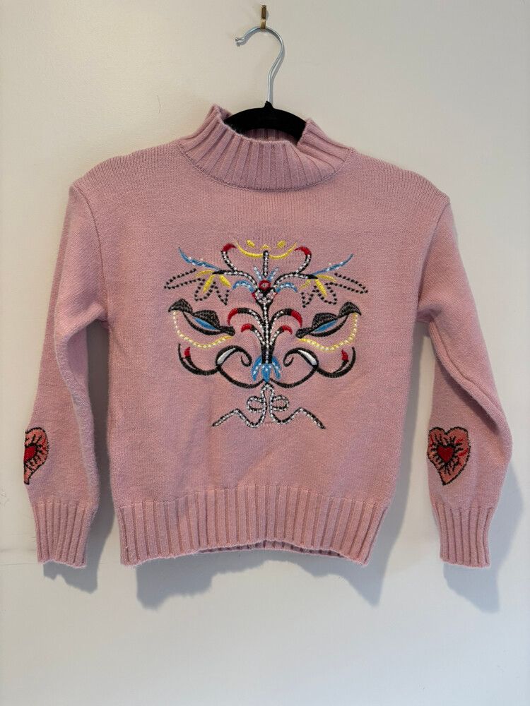 Pink Embroidered Cashmere & Merino Knit Sweater – Size 6–8