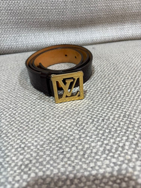 Louis Vuitton LV Initiales Belt – Black Patent Leather & Gold Buckle (90/36)