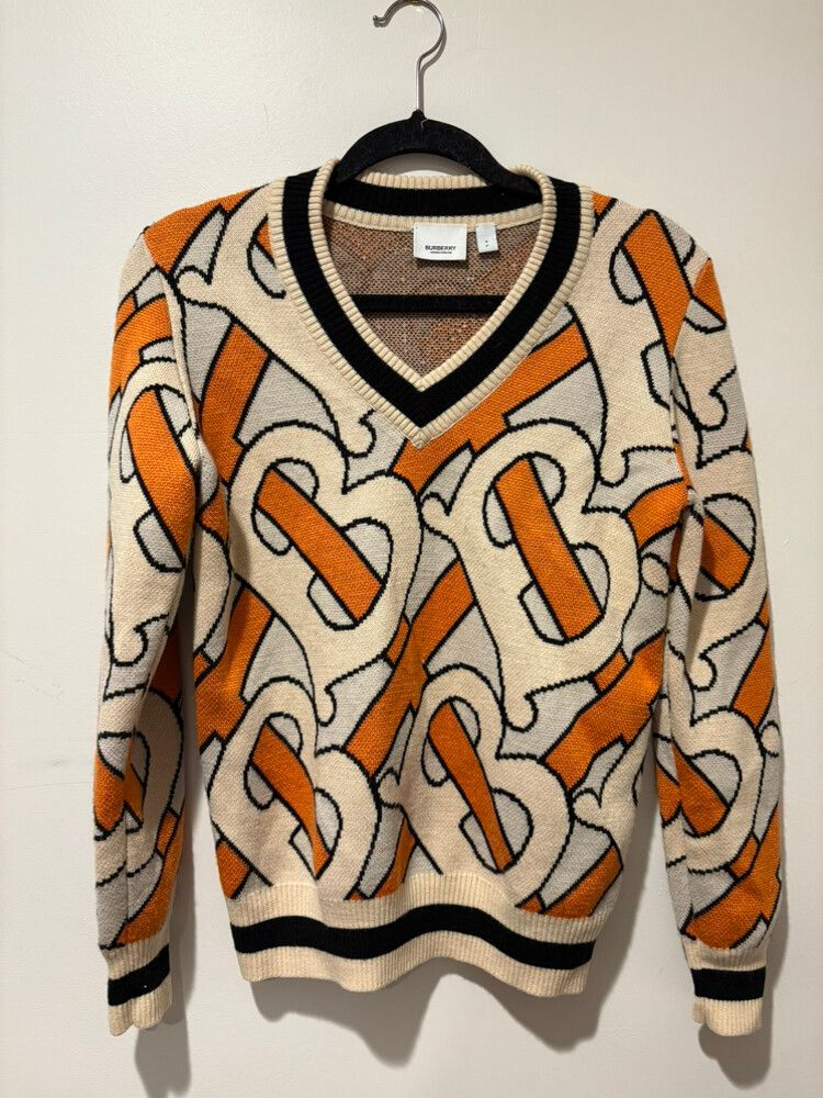 Burberry TB Monogram Intarsia Wool Knit Set – Sweater + Skirt (Size S)
