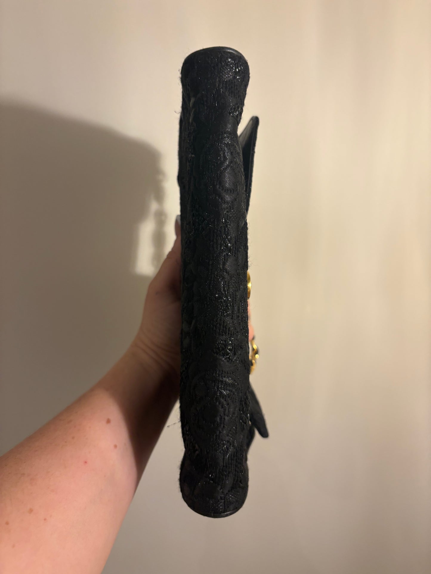 Prada Black Floral Lace Chain Shoulder Bag