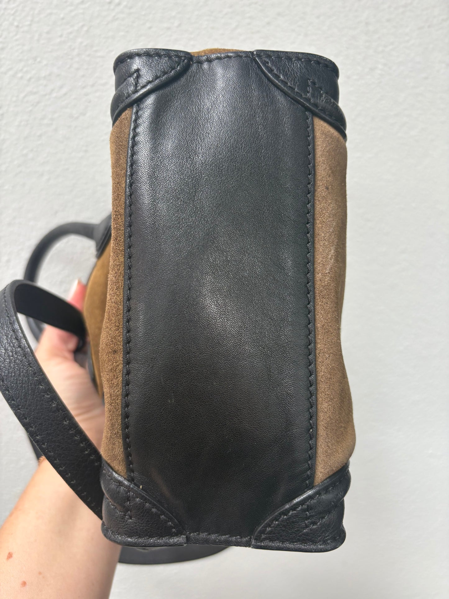 Céline Nano Luggage Suede Bag – Brown / Black