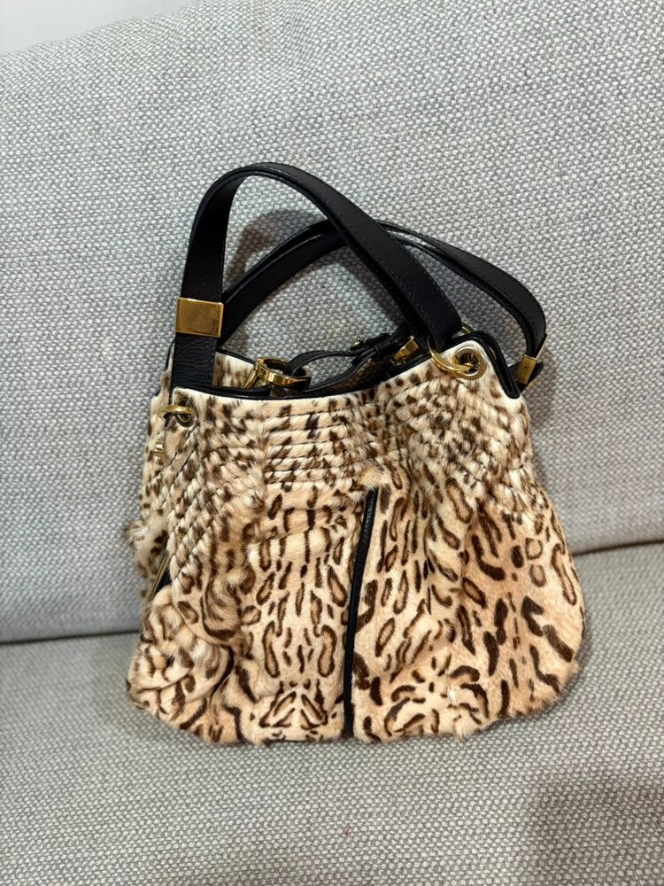 Jimmy Choo Leopard Print Shearling Hobo Bag