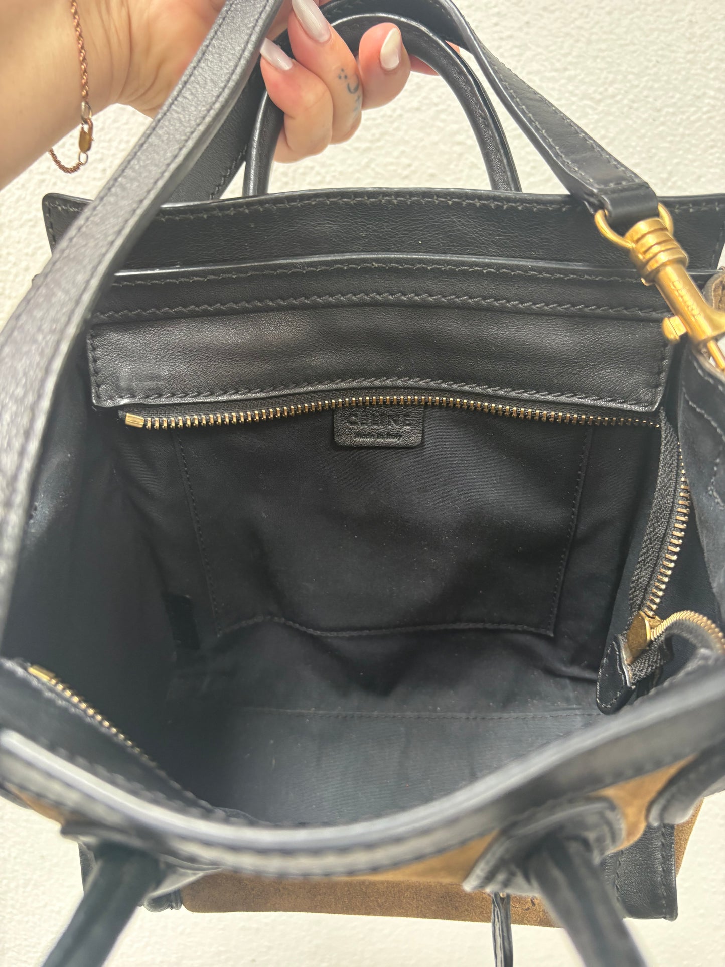 Céline Nano Luggage Suede Bag – Brown / Black