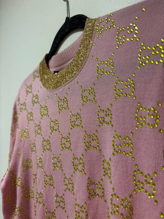 Gucci GG Embellished Pink Knit Sweater