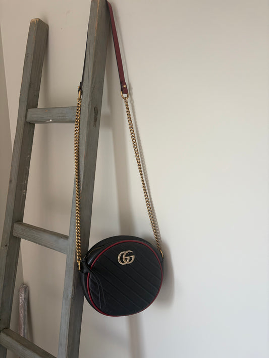 GUCCI GG Marmont Round Mini Shoulder Bag – Black