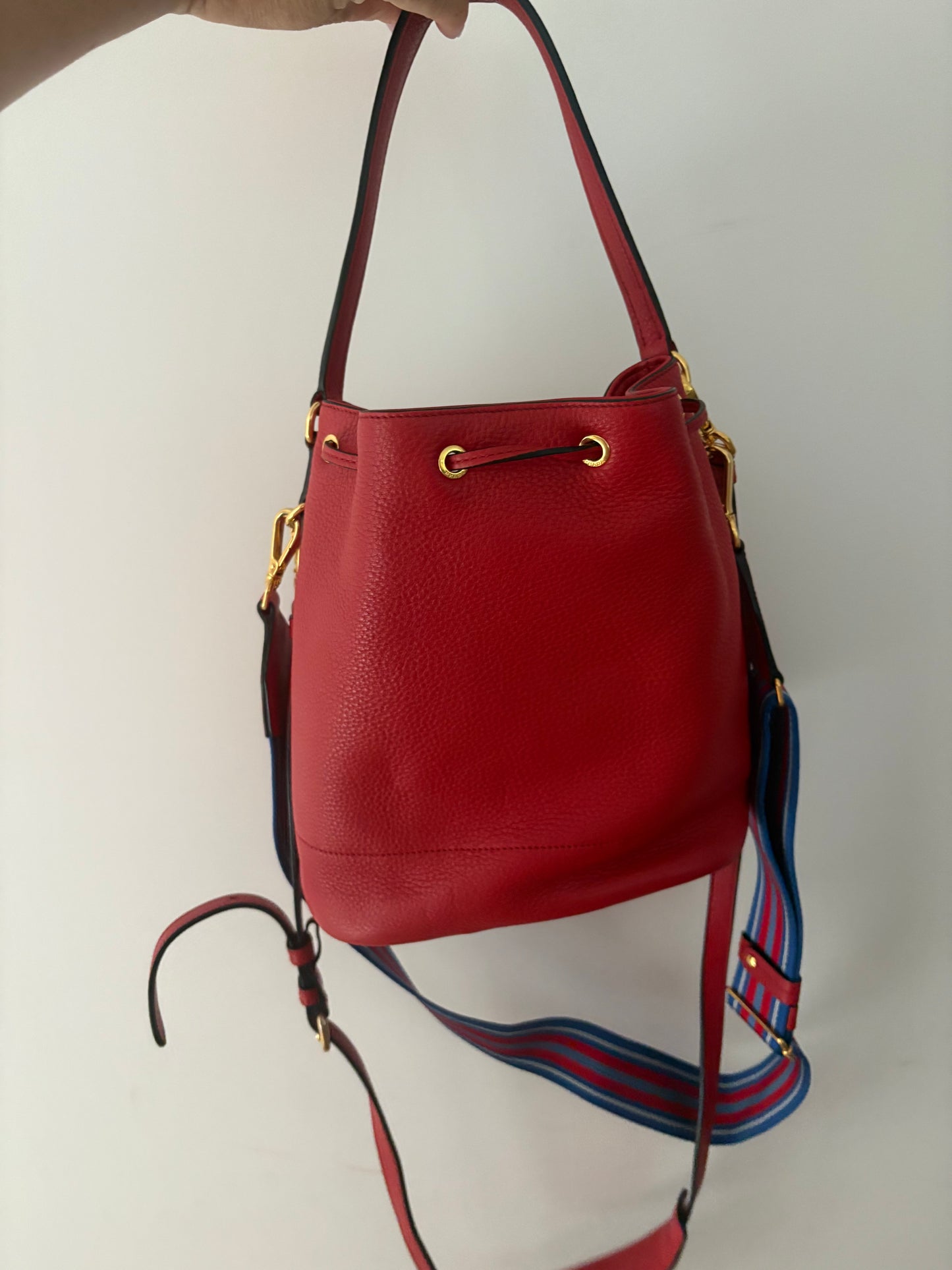 Prada Vitello Daino Bucket Bag – Red