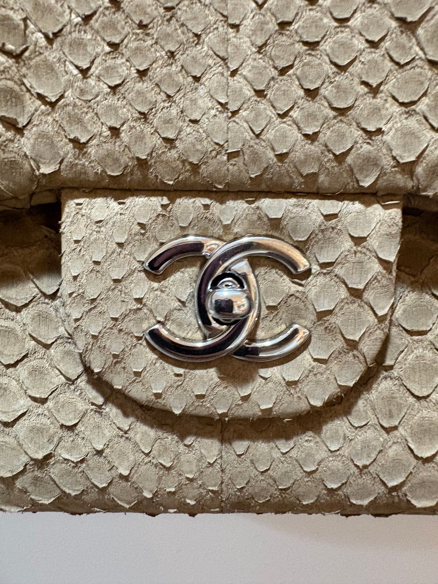 Chanel Beige Python Classic Flap – Silver Hardware