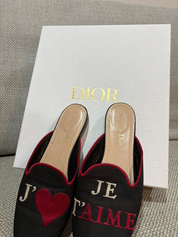 Dior “Je T’Aime” Embroidered Canvas Slides