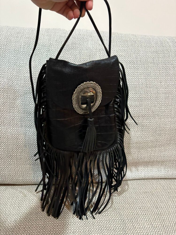 Saint Laurent Paris Black Leather Fringed Crossbody Bag