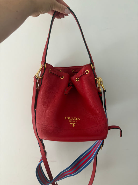 Prada Vitello Daino Bucket Bag – Red