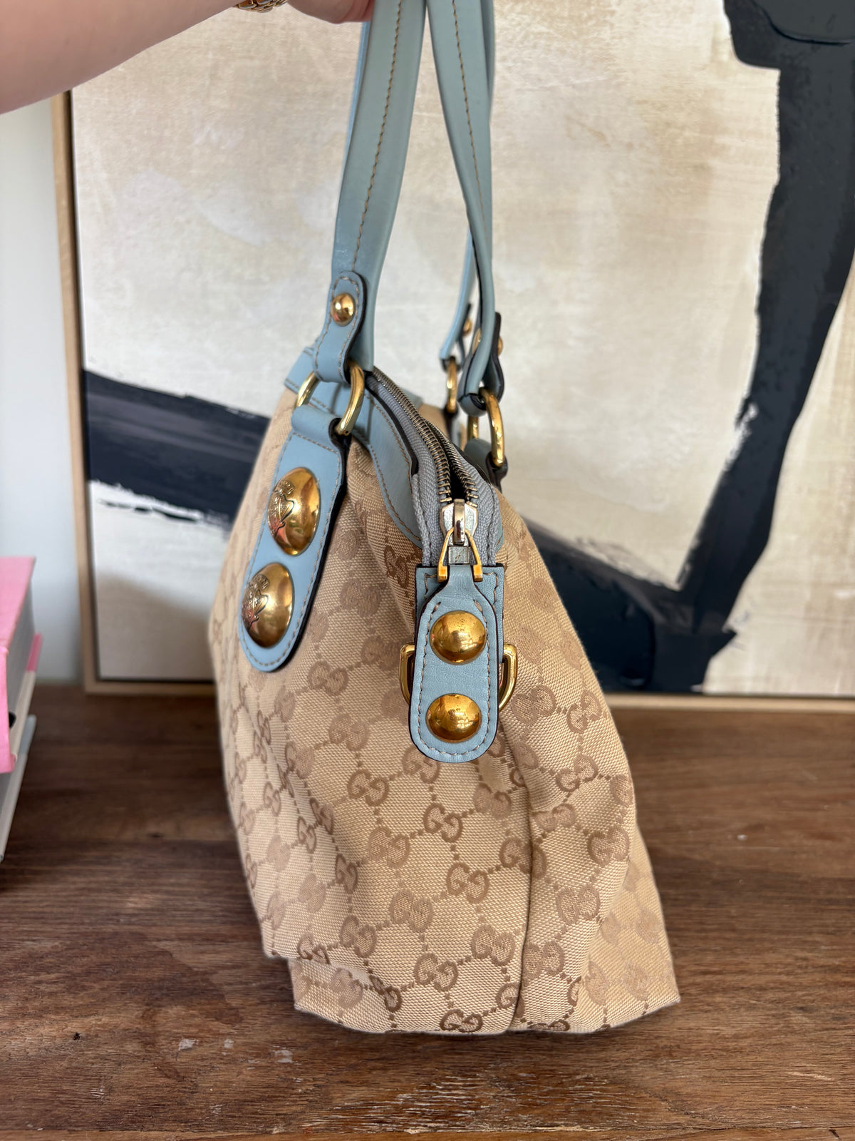 Gucci GG Canvas Boston Bag – Light Blue