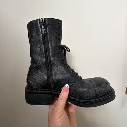 Miu Miu Black Leather Lace-Up Combat Boots – Size 35