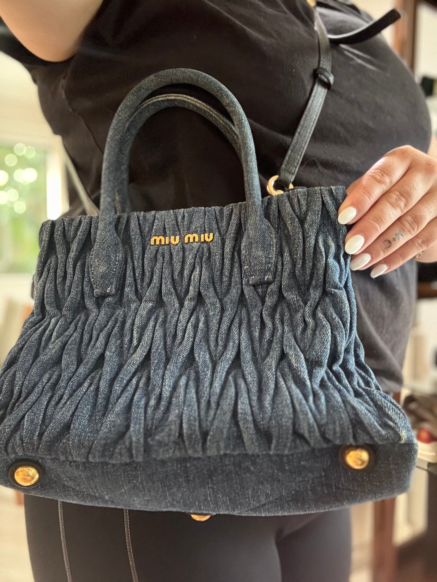 Miu Miu Denim Matelassé Tote Bag