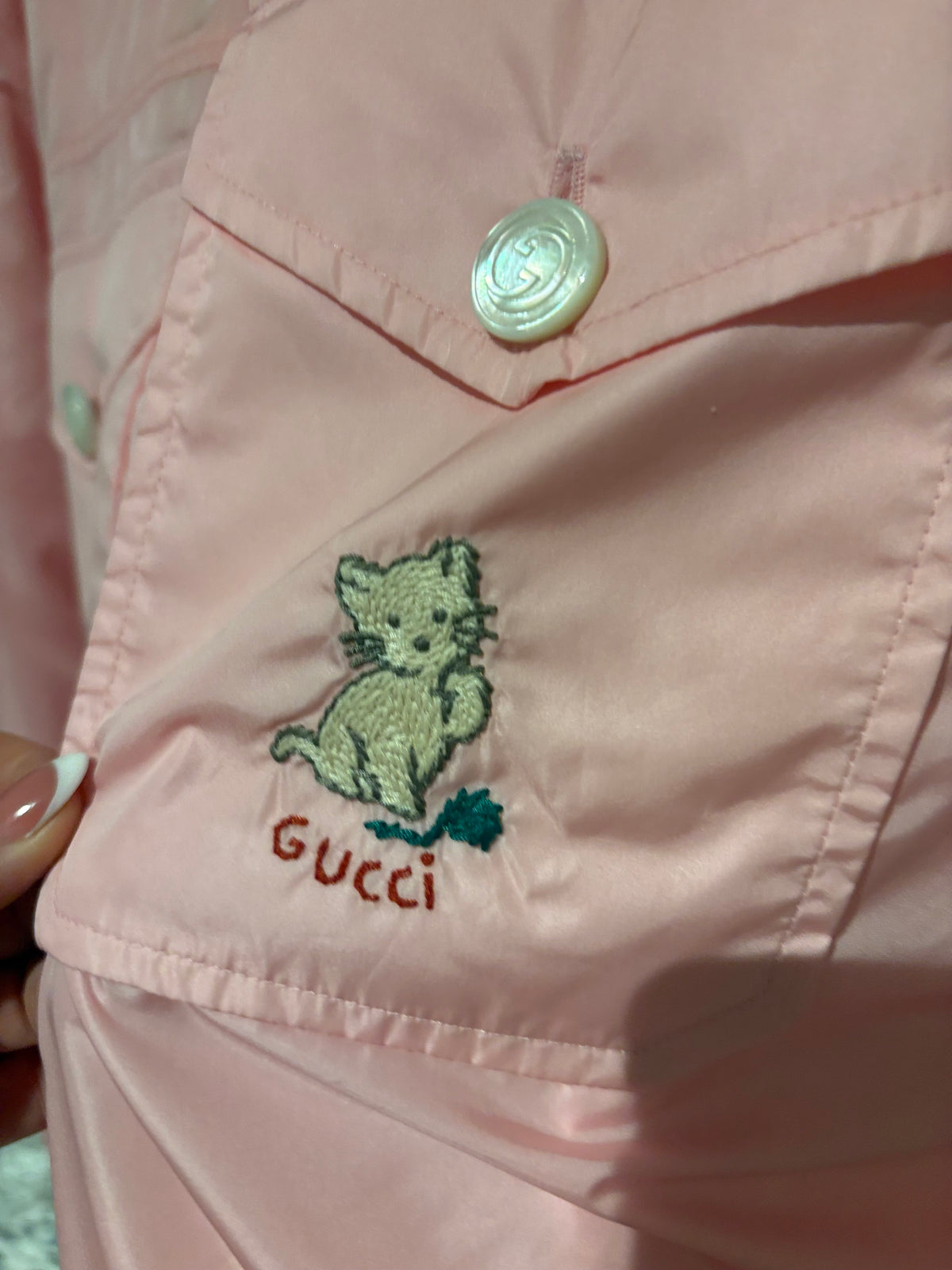 GUCCI Pink Nylon Cat Embroidered Jacket