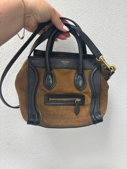 Céline Nano Luggage Suede Bag – Brown / Black