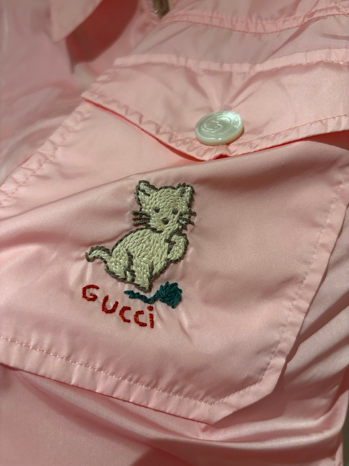 GUCCI Pink Nylon Cat Embroidered Jacket