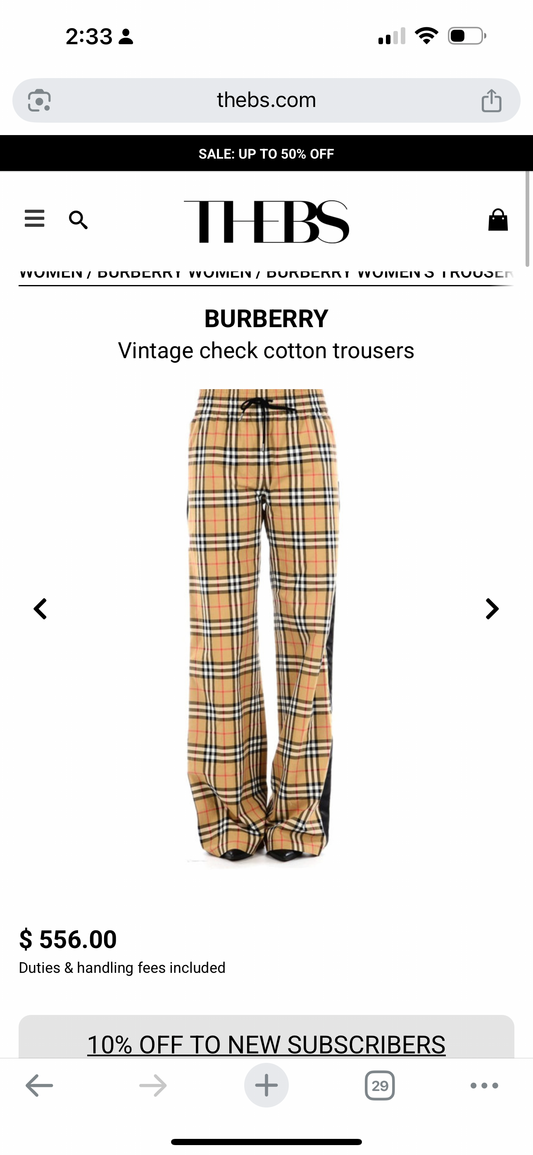 Burberry Check Cotton Trousers
