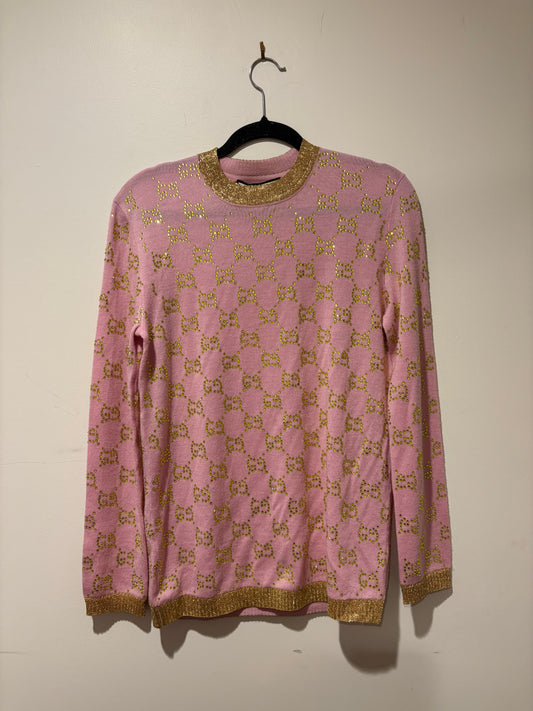 Gucci GG Embellished Pink Knit Sweater