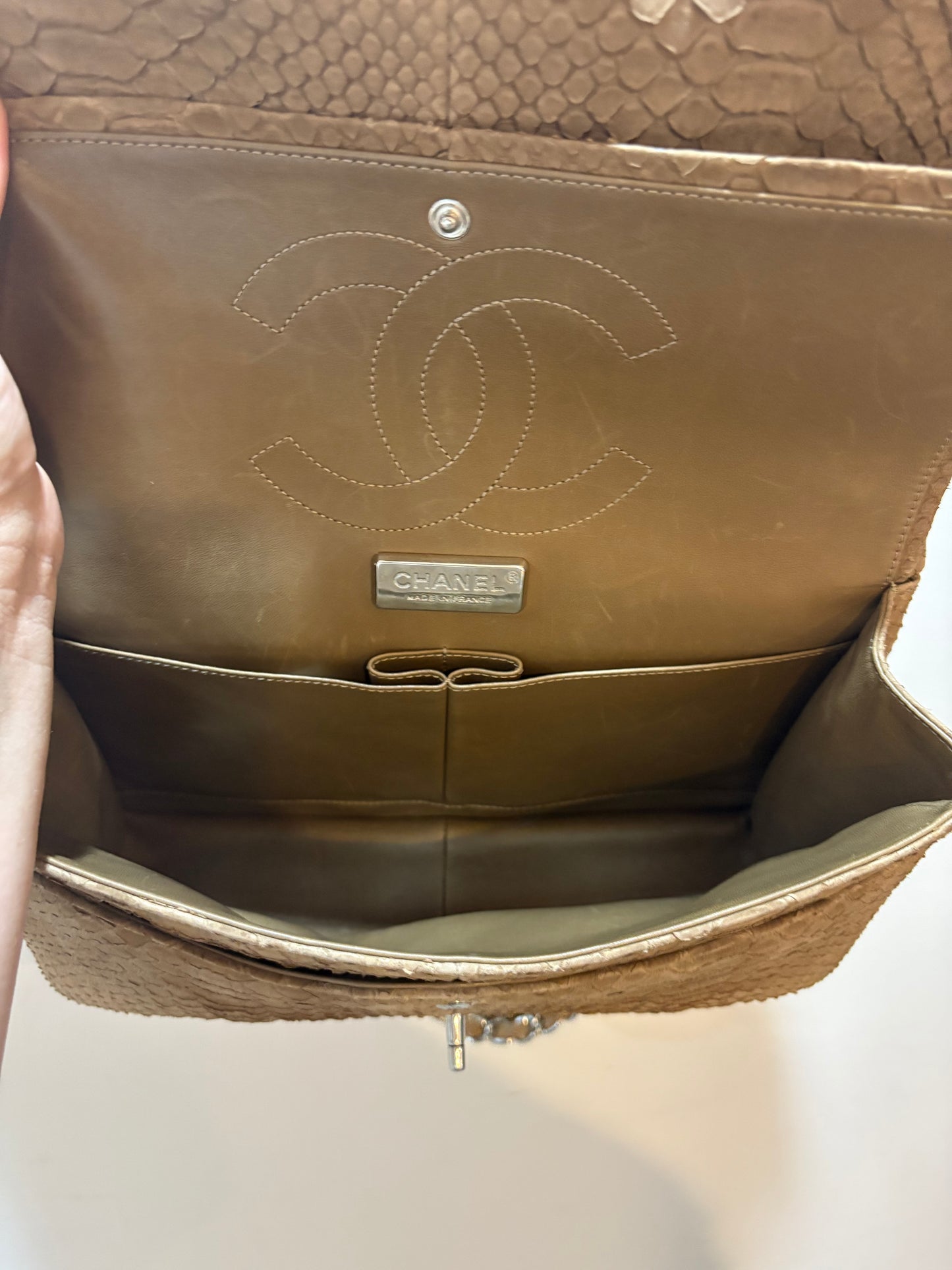 Chanel Beige Python Classic Flap – Silver Hardware