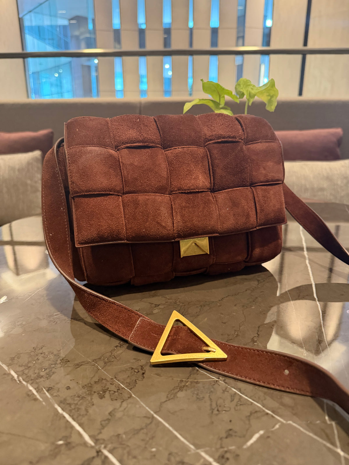 BOTTEGA VENETA Brown Suede Padded Cassette Bag