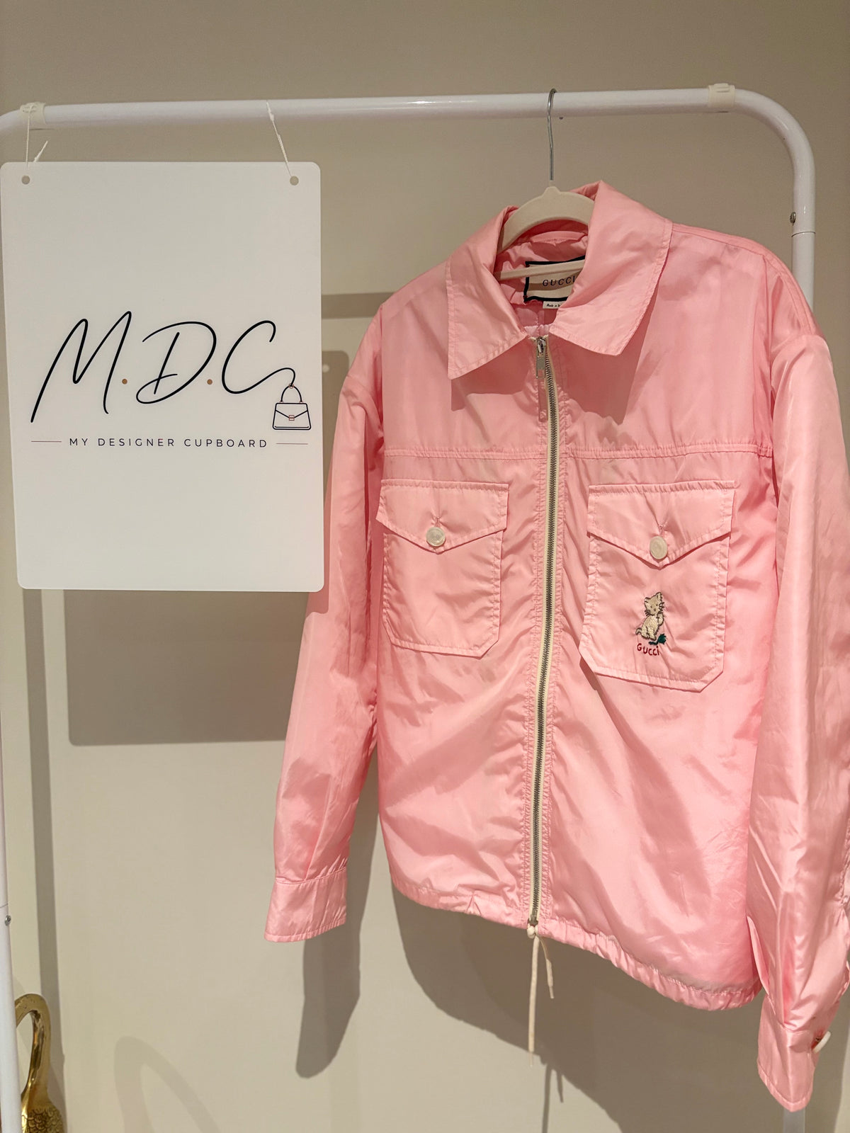 GUCCI Pink Nylon Cat Embroidered Jacket