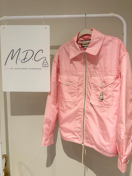 GUCCI Pink Nylon Cat Embroidered Jacket