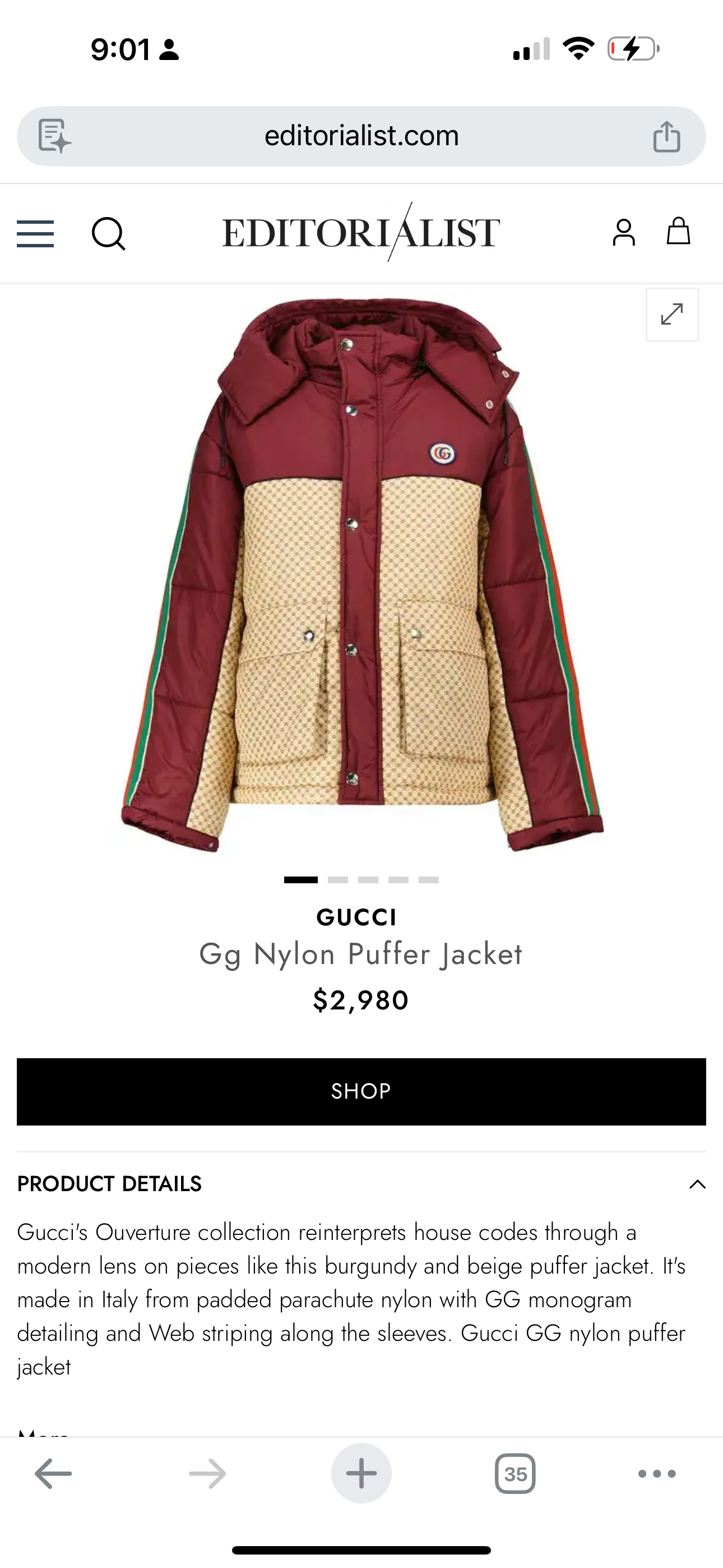 GUCCI GG Nylon Puffer Jacket (M)