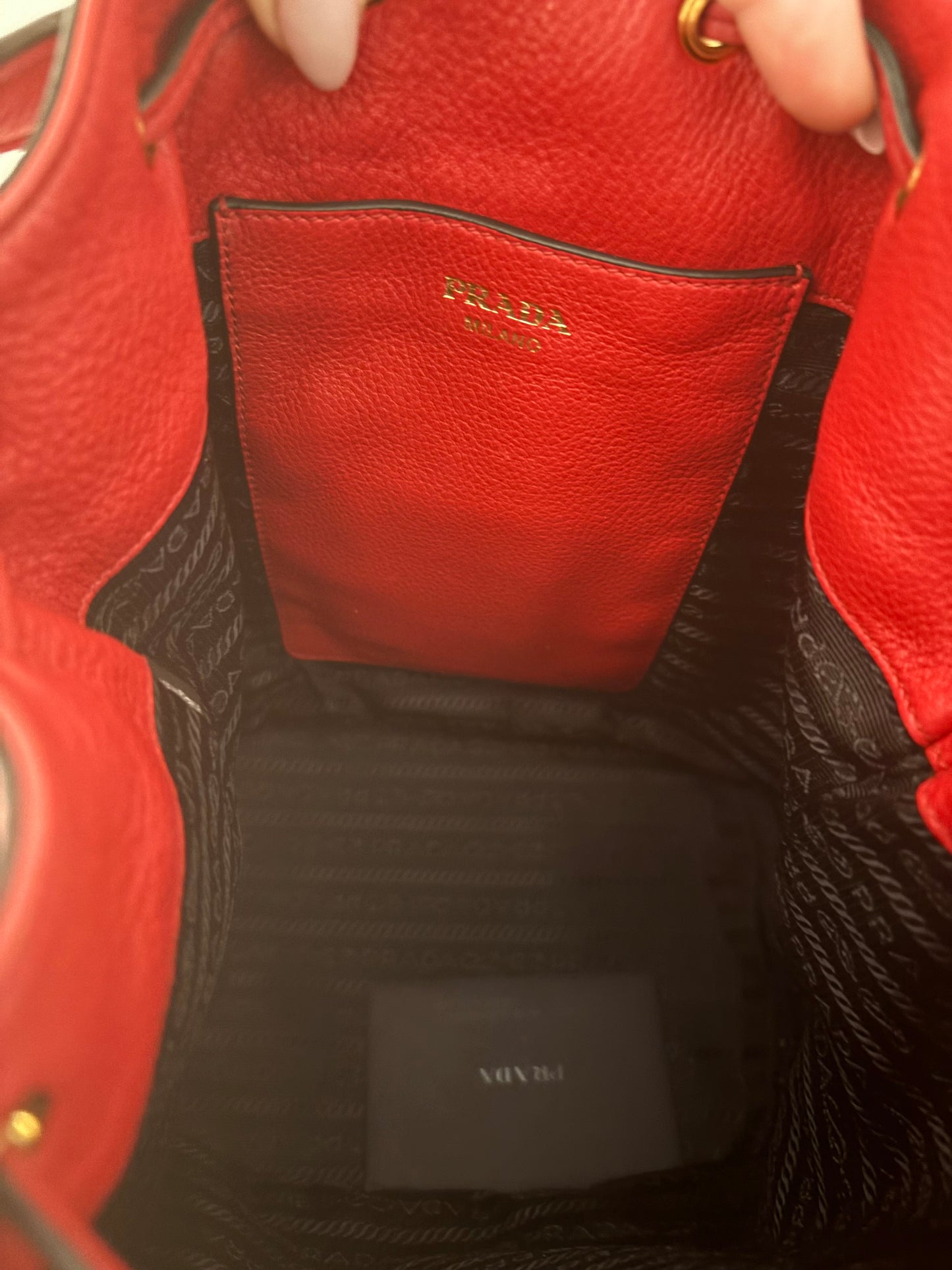 Prada Vitello Daino Bucket Bag – Red