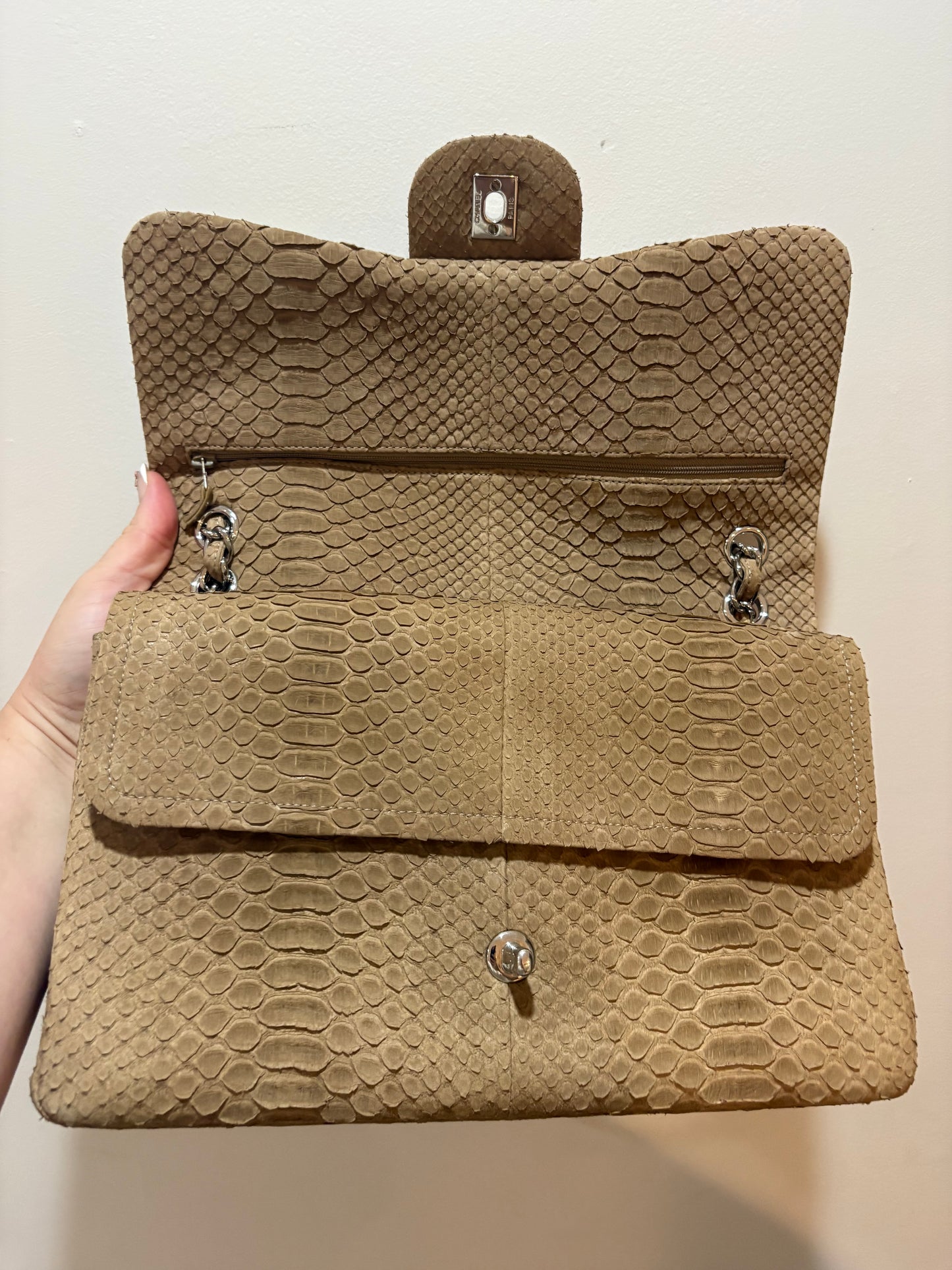 Chanel Beige Python Classic Flap – Silver Hardware