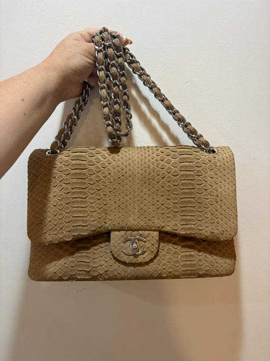 Chanel Beige Python Classic Flap – Silver Hardware
