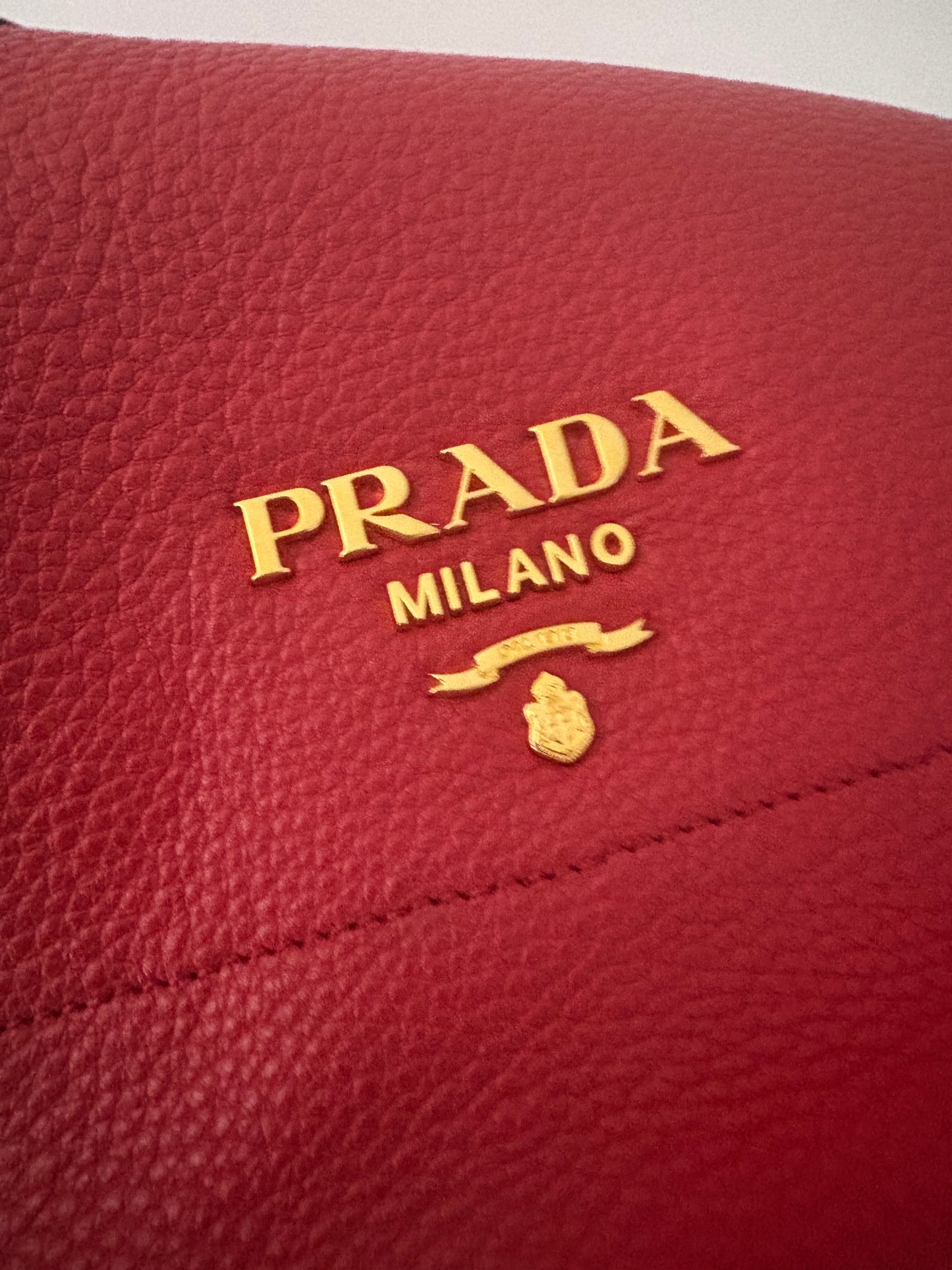 Prada Vitello Daino Bucket Bag – Red