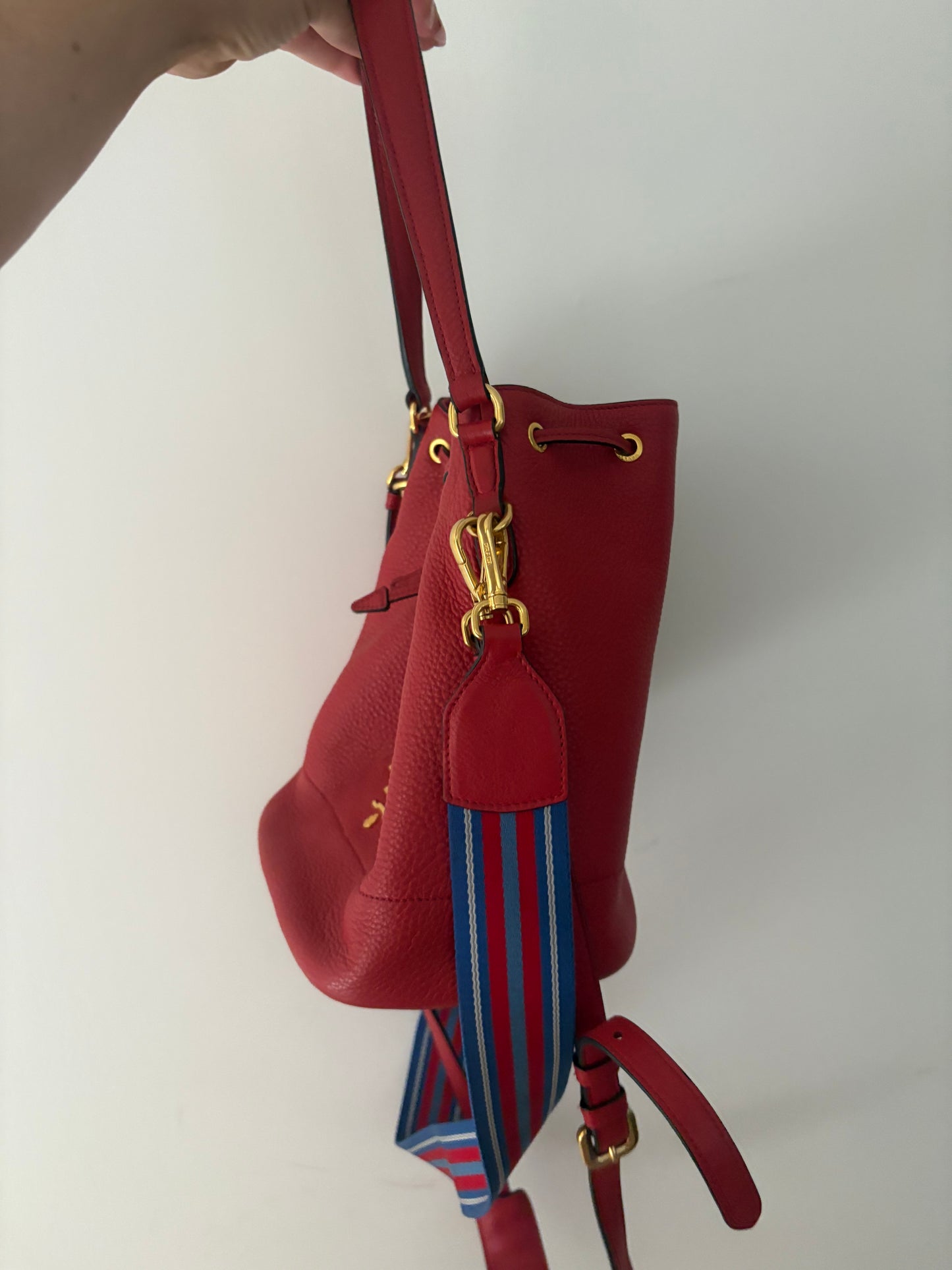 Prada Vitello Daino Bucket Bag – Red