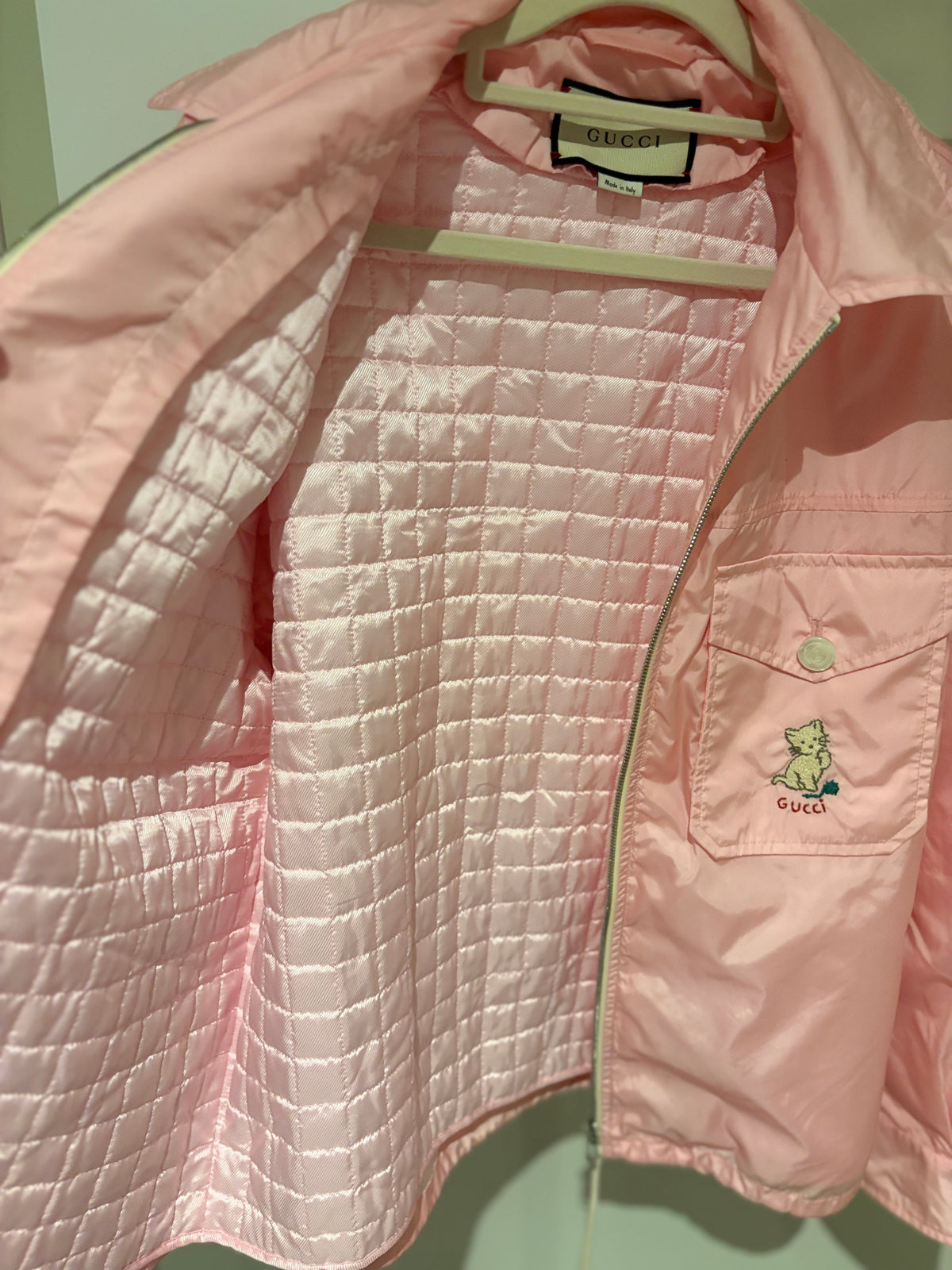 GUCCI Pink Nylon Cat Embroidered Jacket
