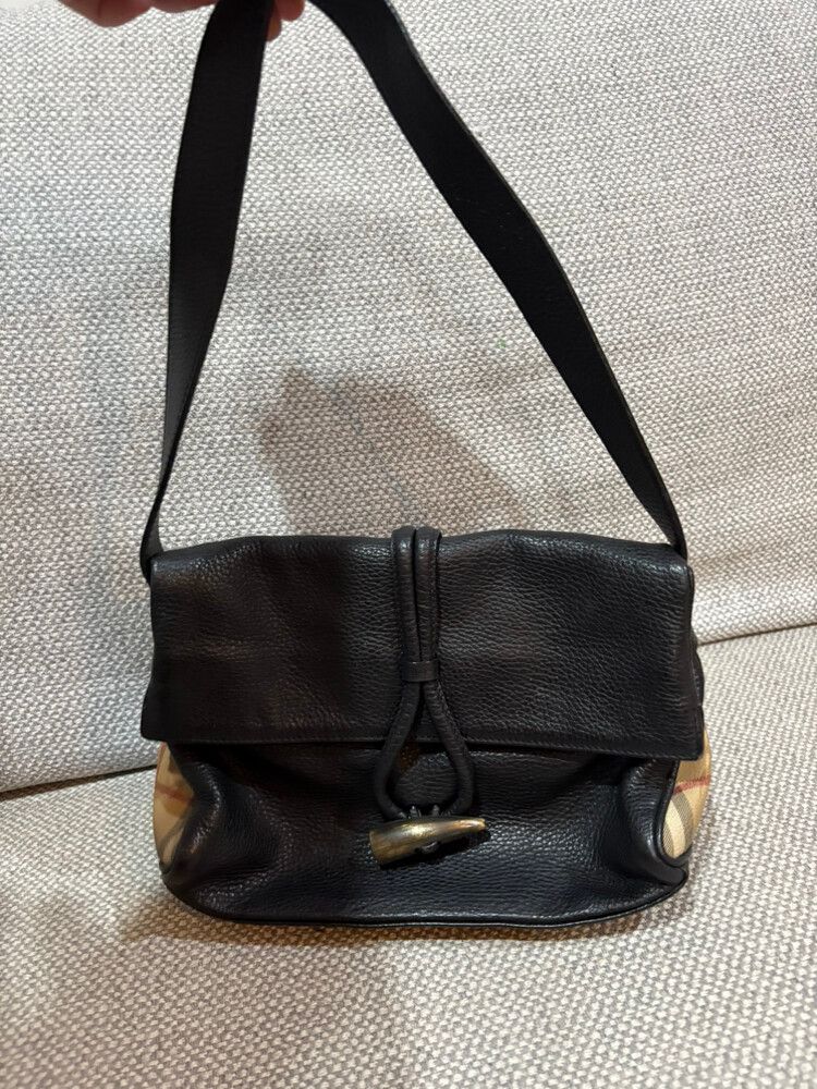 Burberry Black Leather & Nova Check Shoulder Bag