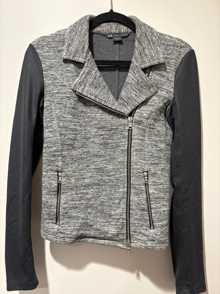 Armani Exchange Moto Jacket – Grey Knit & Black Sleeve – Size S